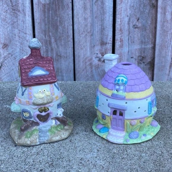 Ceramic Easter Egg Rabbit Bunny House Tea Light Candle Holders Holiday Decor - Picture 1 of 11